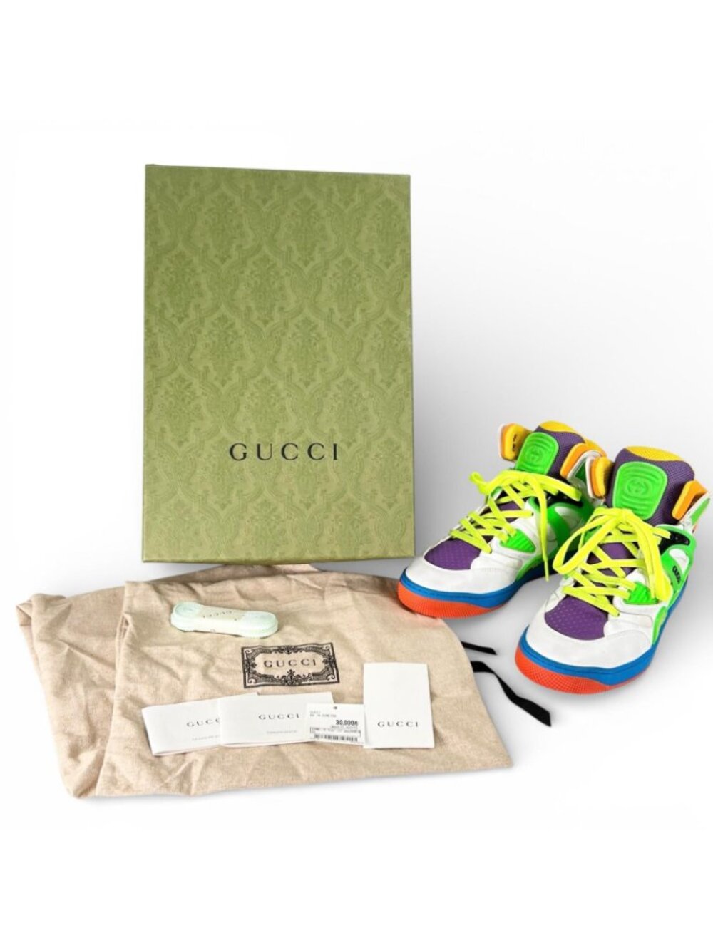 Gucci Basket Vintage Wash Leather High Cut Sneakers Multicolor - Picture 2 of 15